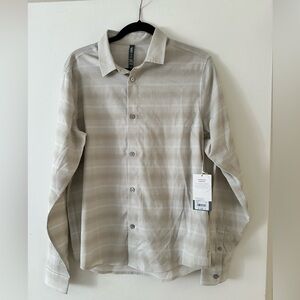 Vuori Men's Light Beige Striped Light Weight Button Down Shirt - Size: Small